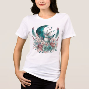 Boho Bunny Tshirt with moon and flowers