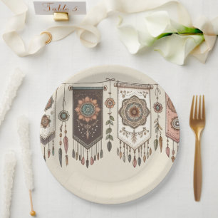 Boho Bunting Bridal Shower Paper Plate