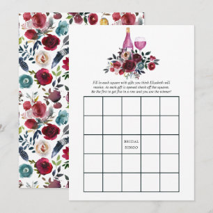 Boho Burgundy and Navy Wine Tasting Bridal Bingo Invitation