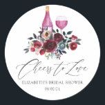 Boho Burgundy and Navy Wine Tasting Bridal Shower Classic Round Sticker<br><div class="desc">Trendy Boho bridal shower wine tasting floral stickers customisable to your event specifics.</div>