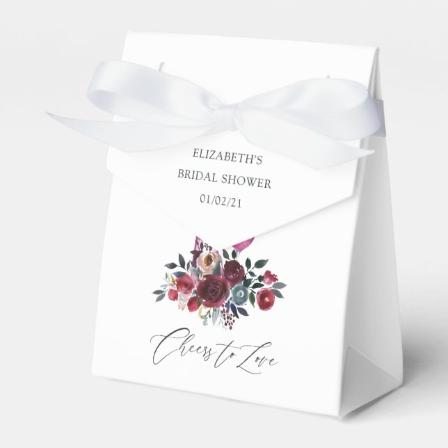 Boho Burgundy and Navy Wine Tasting Bridal Shower Favour Box (Front Side)