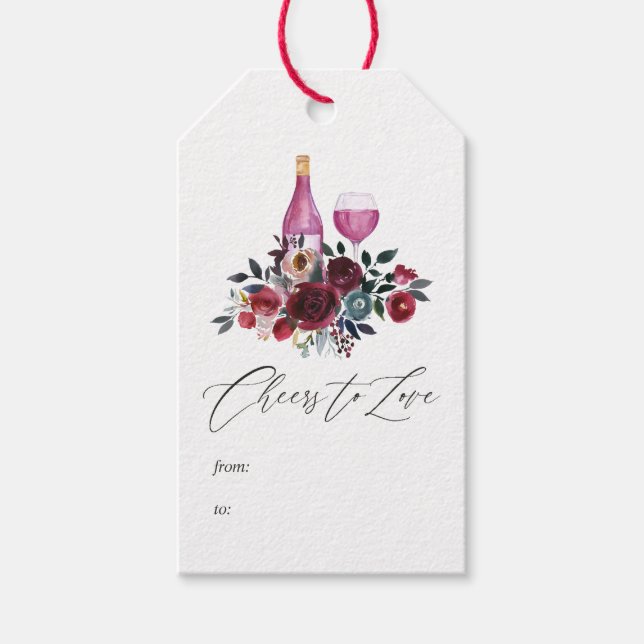 Boho Burgundy and Navy Wine Tasting Bridal Shower Gift Tags (Front)