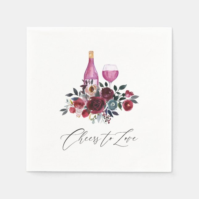 Boho Burgundy and Navy Wine Tasting Bridal Shower Napkin (Front)