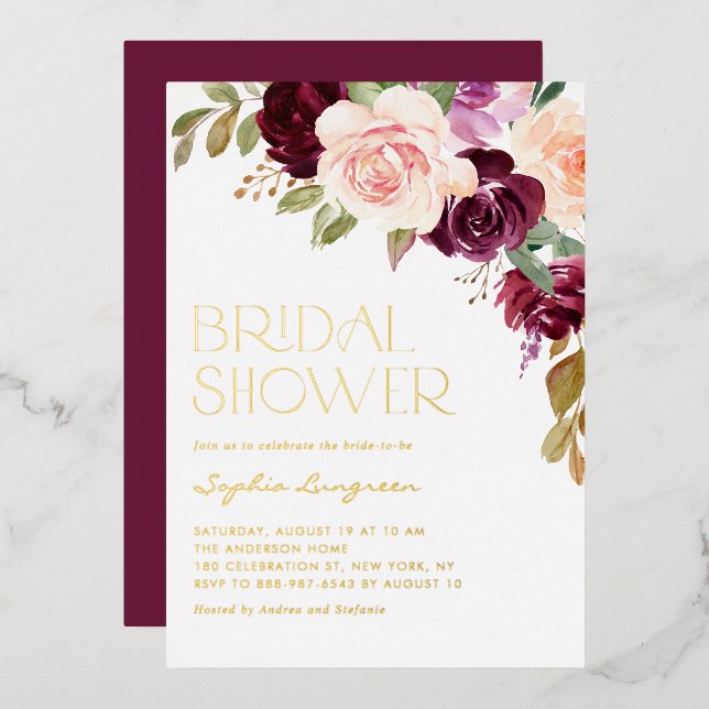 Boho Burgundy and Peach Flowers Fall Bridal Shower (Front/Back)