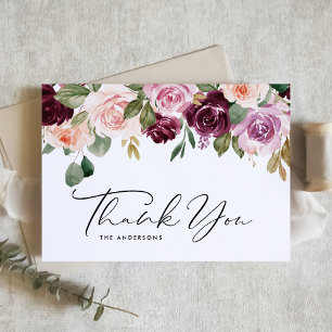 Boho Burgundy and Peach Flowers Fall Thank You Postcard
