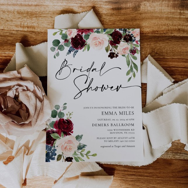 Boho Burgundy Blush Bridal Shower Invitation (Creator Uploaded)