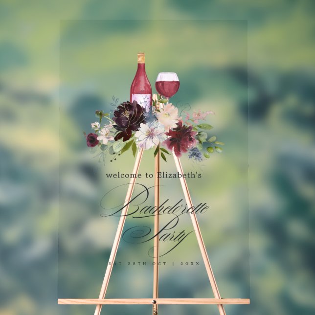 Boho Burgundy Blush Dusty Blue Wine Bachelorette Acrylic Sign (Neutral)