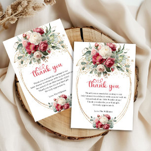 Boho Burgundy Blush Floral Baby Shower Thank You  Card