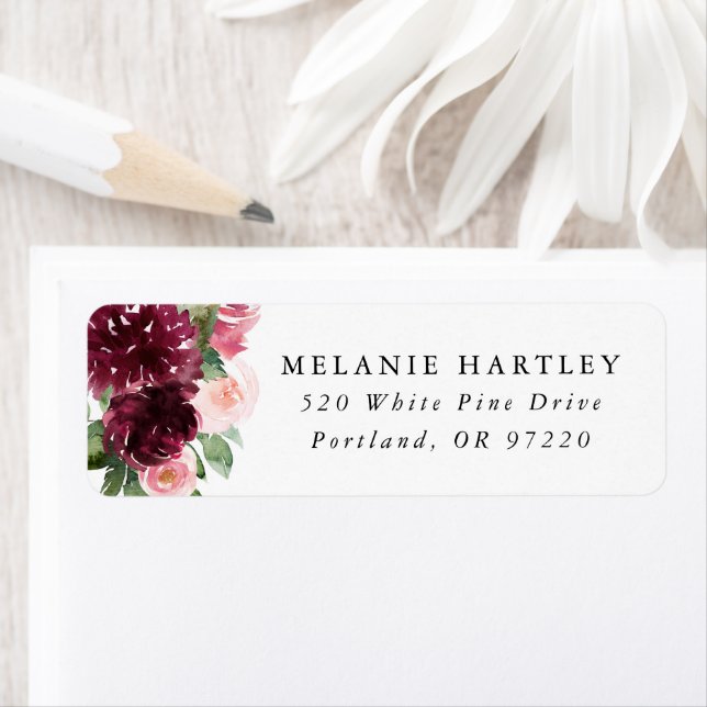 Boho Burgundy & Blush Floral Return Address Label (Insitu)