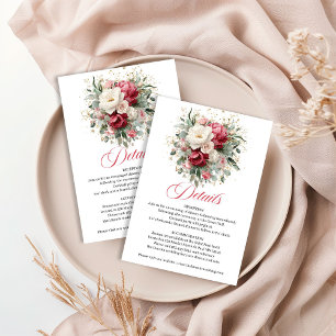 Boho Burgundy Blush Floral Wedding Details Card