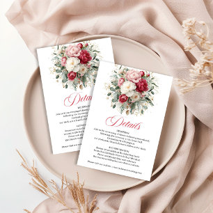 Boho Burgundy Blush Floral Wedding Details Enclosure Card