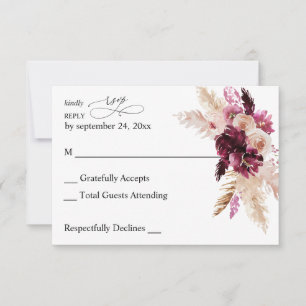 Boho Burgundy & Blush Pink Floral no Meal RSVP Card