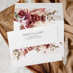 Boho Burgundy Blush Terracotta Floral Wedding Envelope