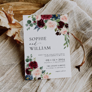 Boho Burgundy Blush Wedding Invitation