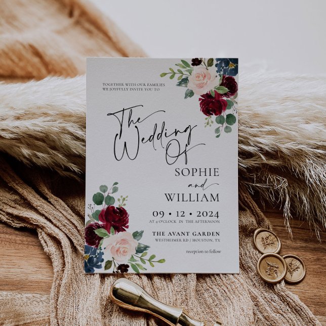 Boho  Burgundy Blush Wedding Invitation (Creator Uploaded)