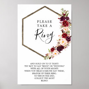 Boho Burgundy Bridal Shower Ring Game Poster