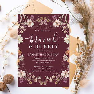 Boho Burgundy Brunch and Bubbly Bridal Shower Invitation