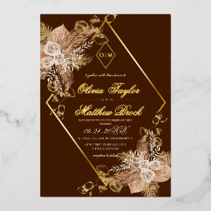 Boho Burgundy Diamond Gold Wedding Foil