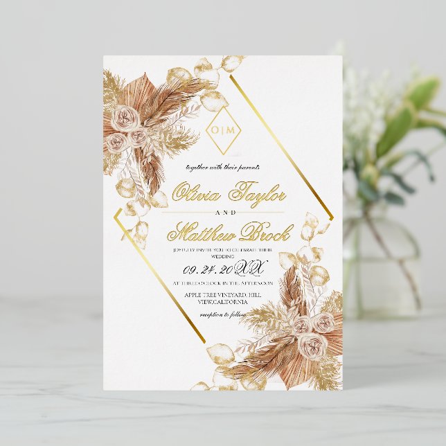 Boho Burgundy Diamond Gold White Wedding Foil  (Standing Front)