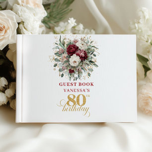 Boho Burgundy Eucalyptus 80th Birthday Guest Book
