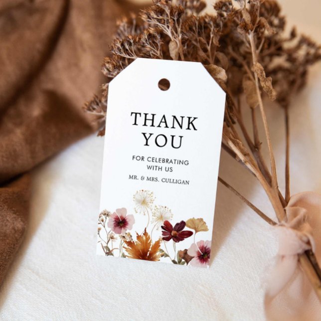 Boho Burgundy Fall Floral Wedding Gift Tag (Burgundy Fall Floral Wedding Thank you tags)