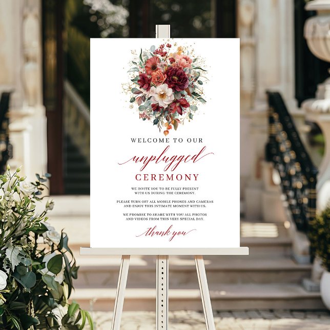Boho Burgundy Fall Marsala Unplugged Ceremony Sign (Burgundy Fall Marsala Unplugged Ceremony Sign Design

)