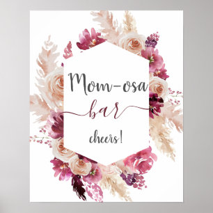Boho Burgundy Floral Baby Shower Girl Mum osa sign