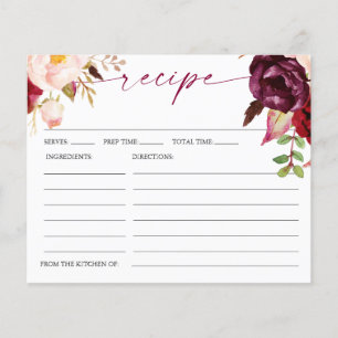 Boho Burgundy Floral Bridal Shower Recipe Card