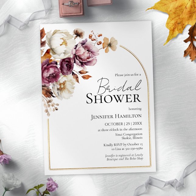 Boho Burgundy Floral Fall Bridal Shower Invitation (Creator Uploaded)