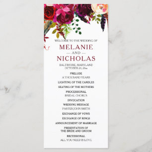 Boho Burgundy Floral Wedding Program,  3979 Program