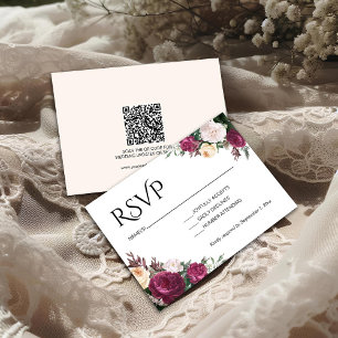 Boho Burgundy Floral Wedding RSVP Card