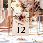 Boho Burgundy Floral Wedding Table Number<br><div class="desc">Enhance your boho fall wedding with these charming wildflower table number signs. Perfect for the nature-loving bride, these signs feature warm autumn hues and delicate wildflowers, adding a touch of rustic elegance to your decor. Personalise them to match your theme and guide guests to their seats in style. Complete your...</div>