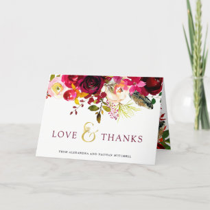 Boho Burgundy   Floral Wedding Thank You Card
