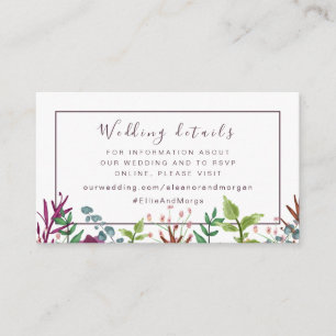 Boho burgundy floral wedding website details enclosure card