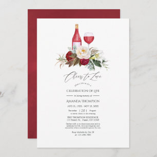 Boho Burgundy Floral Wine Celebration of Life Invitation