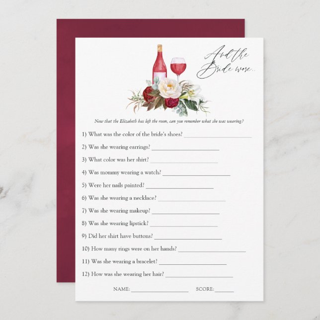 Boho Burgundy Floral Wine Tasting Bridal Shower Invitation (Front/Back)