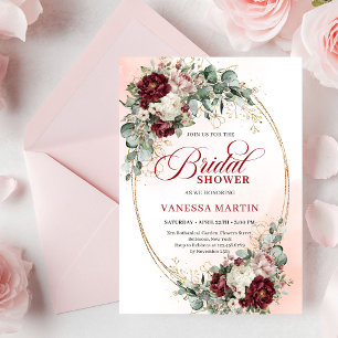 Boho Burgundy Flowers & Eucalyptus Bridal Shower  Invitation