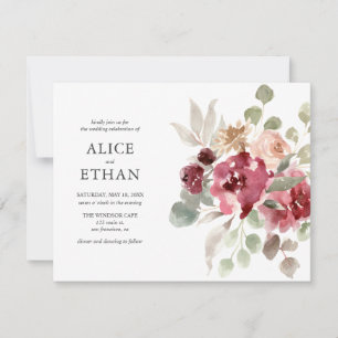 Boho Burgundy Flowers Eucalyptus Wedding Invitation