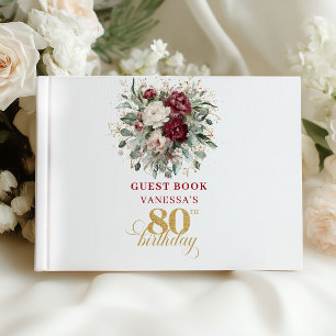 Boho Burgundy Greenery 80th Birthday Guest Book