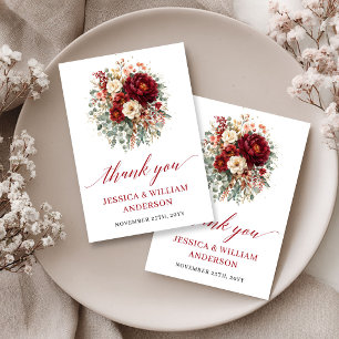 Boho Burgundy Greenery Wedding Thank You Card