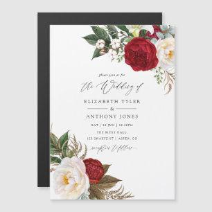 Boho Burgundy - Marsala Floral Wedding Magnetic Invitation