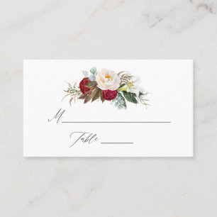 Boho Burgundy - Marsala Floral Wedding Place Card