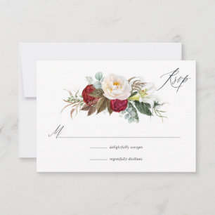 Boho Burgundy - Marsala Floral Wedding RSVP Card
