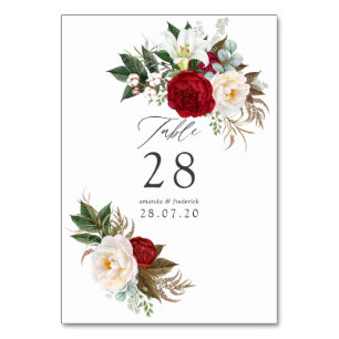 Boho Burgundy - Marsala Floral Wedding Table Number