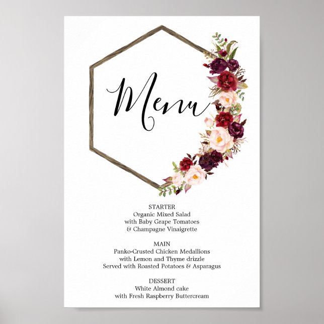 Boho Burgundy Menu or Bar Menu Sign (Front)
