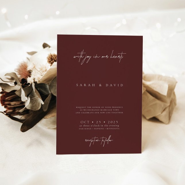 Boho Burgundy Modern Minimalist Elegant Wedding Invitation (Creator Uploaded)