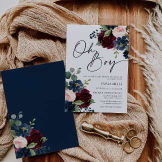Boho Burgundy Oh Boy Baby Shower Invitation