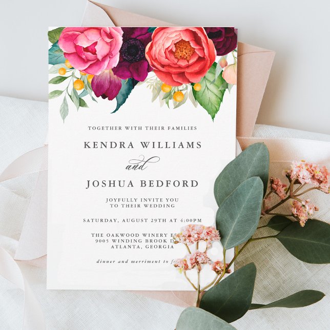 Boho Burgundy Pink and Terracotta Floral Wedding Invitation (Creator Uploaded)