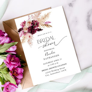 Boho Burgundy & Pink Floral Bridal Shower Invitation