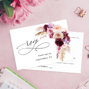 Boho Burgundy & Pink Floral & Fruit w Meal RSVP Card